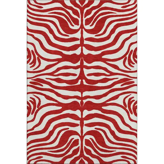 Red And Ivory Animal Print Washable Area Rug With UV Protection Photo 1