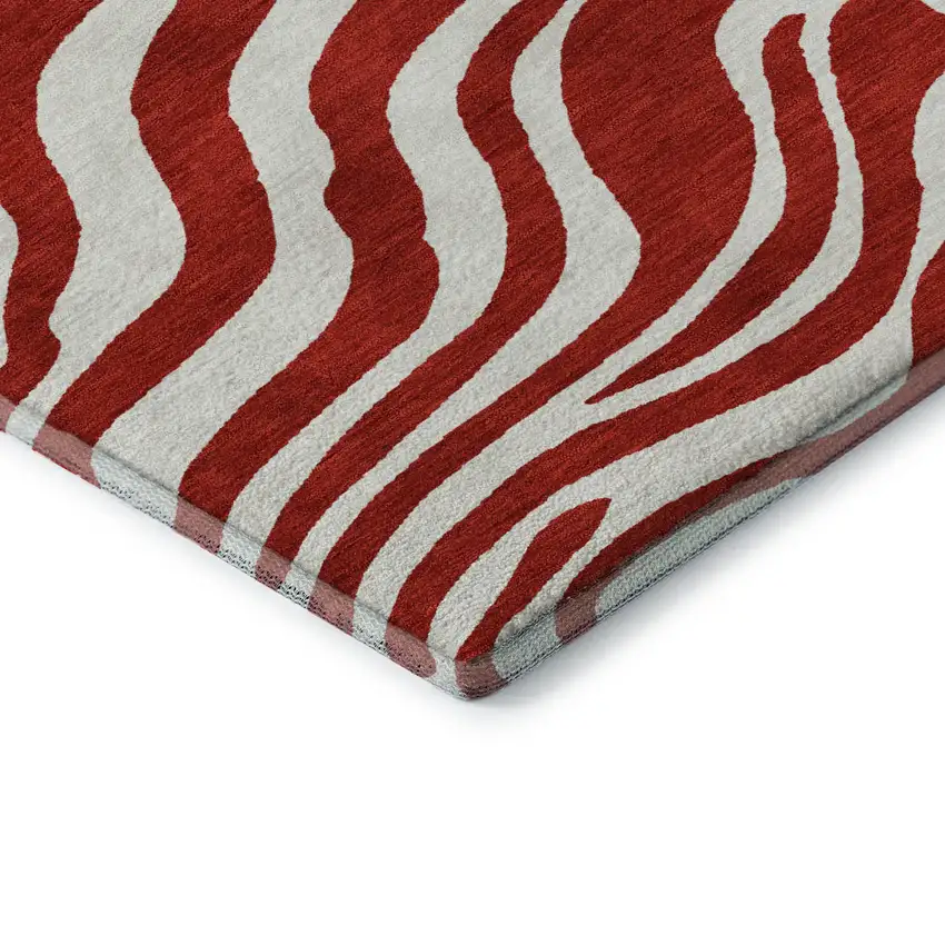 Red And Ivory Animal Print Washable Area Rug With UV Protection Photo 7