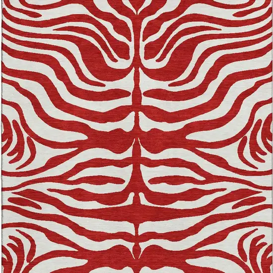Red And Ivory Animal Print Washable Area Rug With UV Protection Photo 3