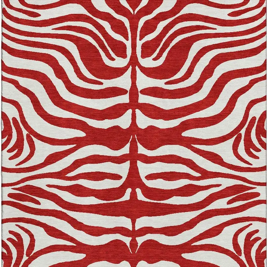 Red And Ivory Animal Print Washable Area Rug With UV Protection Photo 3