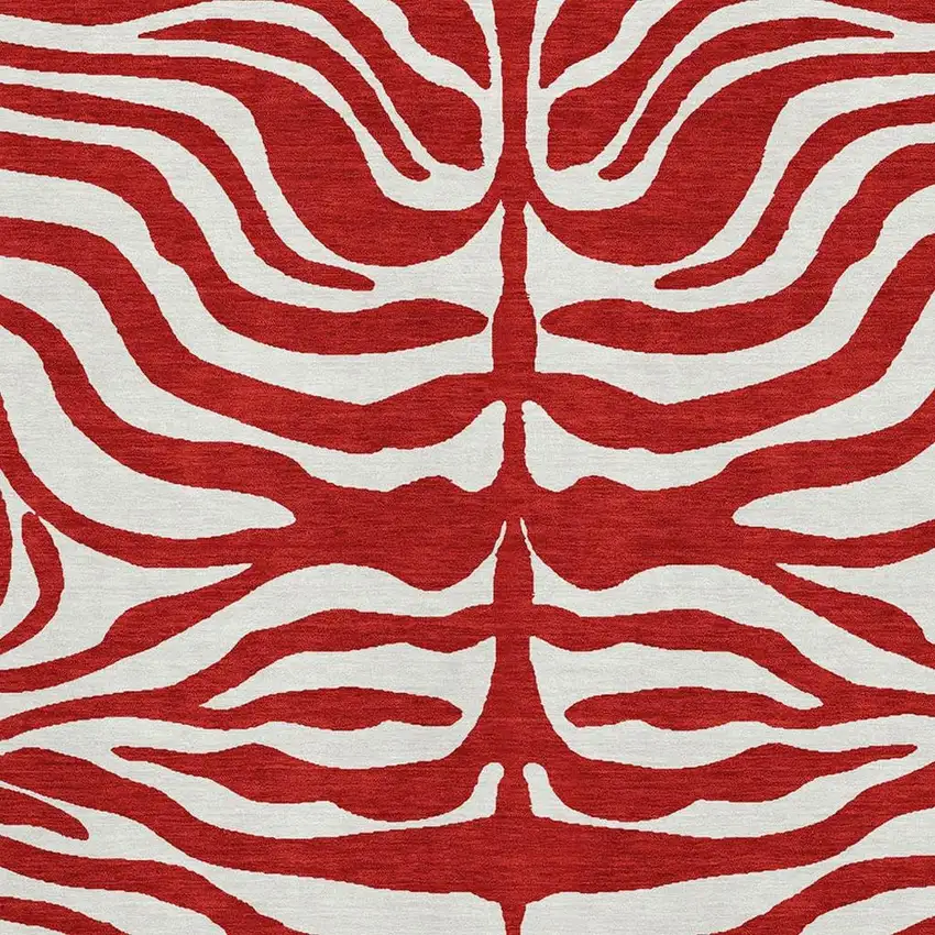 Red And Ivory Animal Print Washable Area Rug With UV Protection Photo 2