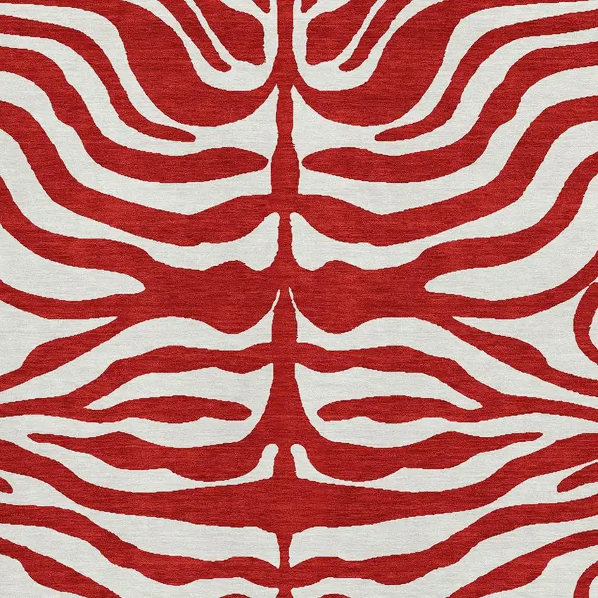 Red And Ivory Animal Print Washable Area Rug With UV Protection Photo 2