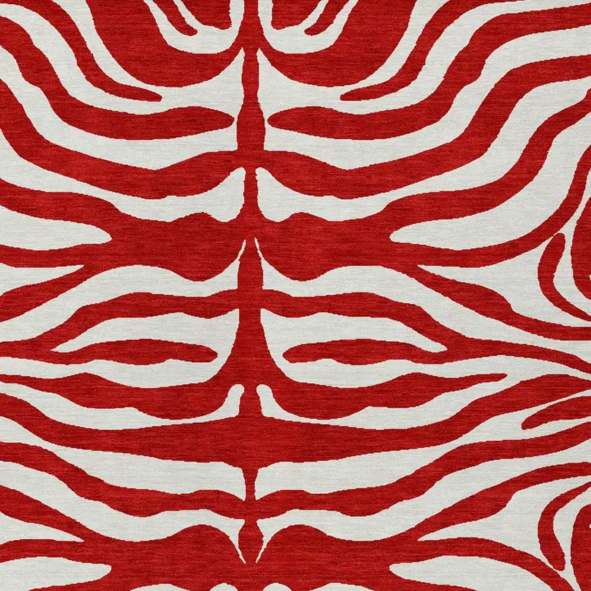 Red And Ivory Animal Print Washable Indoor Outdoor Area Rug Photo 5