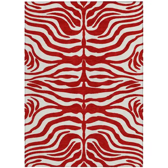 Red And Ivory Animal Print Washable Indoor Outdoor Area Rug Photo 6