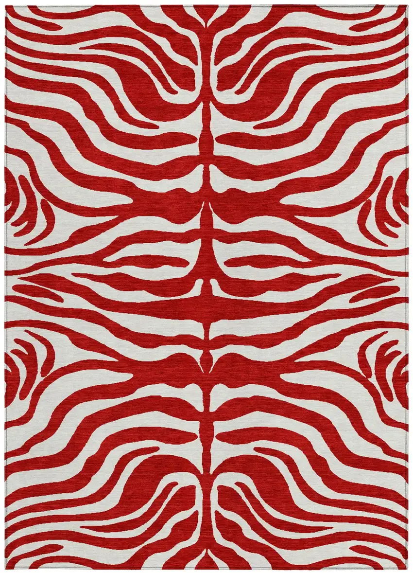 Red And Ivory Animal Print Washable Indoor Outdoor Area Rug Photo 6
