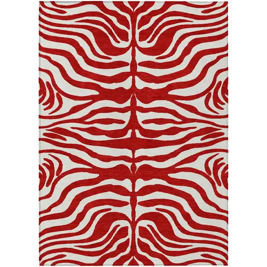 Red And Ivory Animal Print Washable Indoor Outdoor Area Rug Photo 2