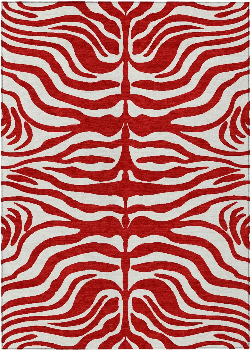 Red And Ivory Animal Print Washable Indoor Outdoor Area Rug Photo 2