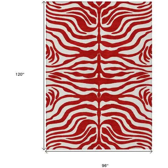 Red And Ivory Animal Print Washable Indoor Outdoor Area Rug Photo 7