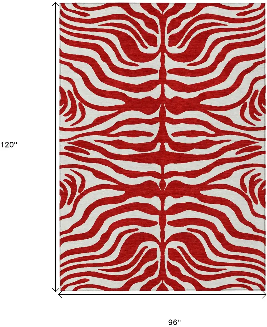 Red And Ivory Animal Print Washable Indoor Outdoor Area Rug Photo 7