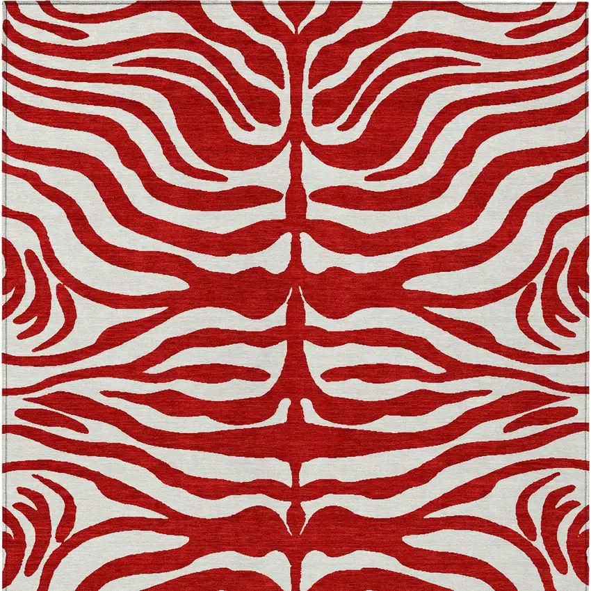 Red And Ivory Animal Print Washable Indoor Outdoor Area Rug Photo 5