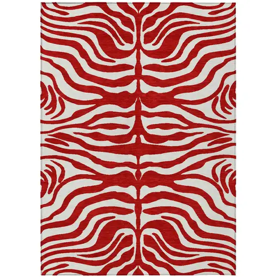 Red And Ivory Animal Print Washable Indoor Outdoor Area Rug Photo 2