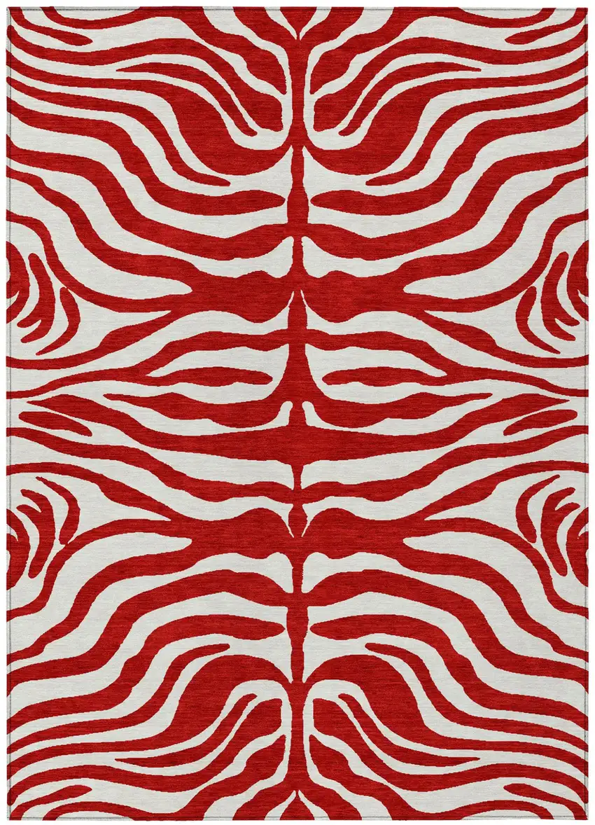 Red And Ivory Animal Print Washable Indoor Outdoor Area Rug Photo 2