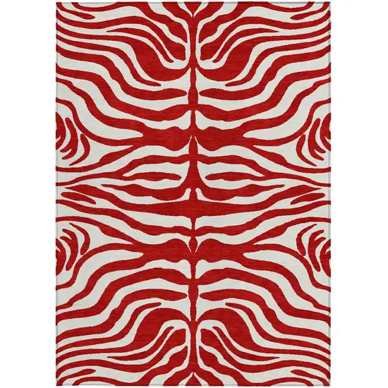 Red And Ivory Animal Print Washable Indoor Outdoor Area Rug Photo 6