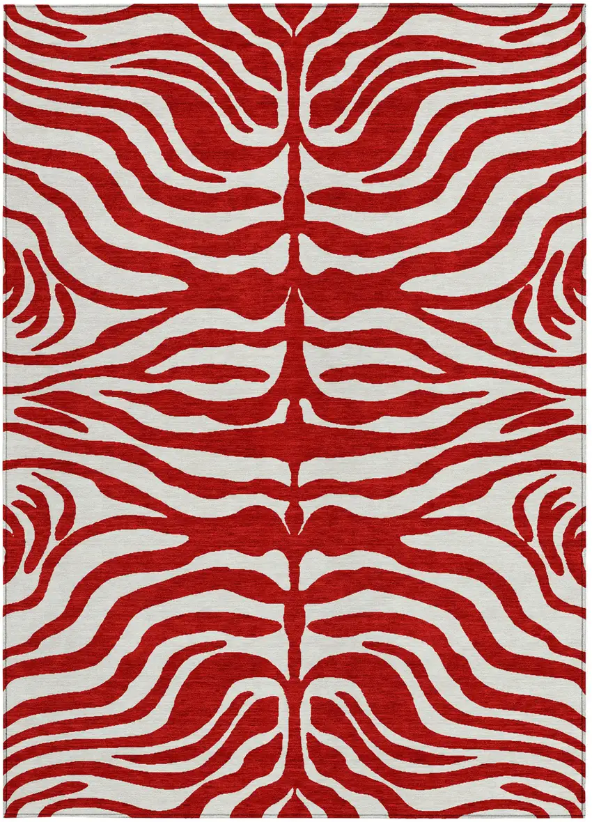 Red And Ivory Animal Print Washable Indoor Outdoor Area Rug Photo 5