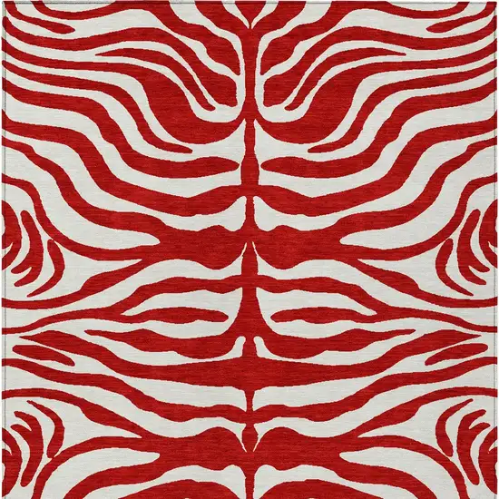 Red And Ivory Animal Print Washable Indoor Outdoor Area Rug Photo 6