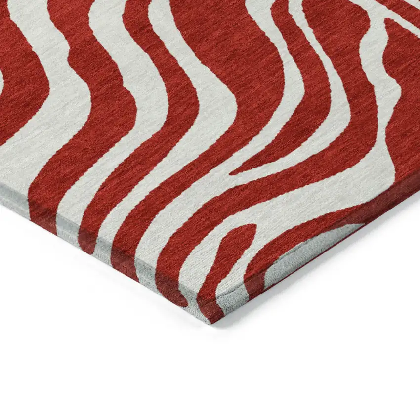 Red And Ivory Animal Print Washable Indoor Outdoor Area Rug Photo 4