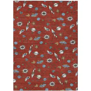 Photo of Red And Ivory Animal Print Washable Indoor Outdoor Area Rug