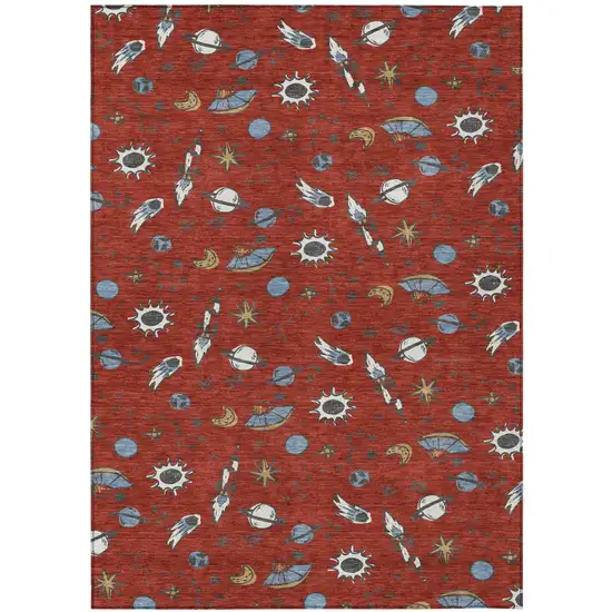 Red And Ivory Animal Print Washable Indoor Outdoor Area Rug Photo 1