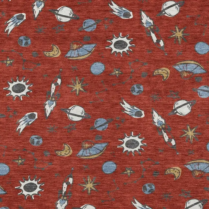Red And Ivory Animal Print Washable Indoor Outdoor Area Rug Photo 2