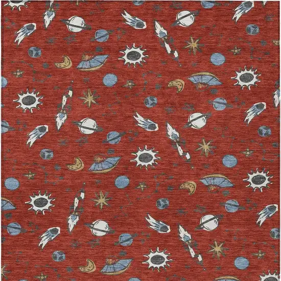 Red And Ivory Animal Print Washable Indoor Outdoor Area Rug Photo 3