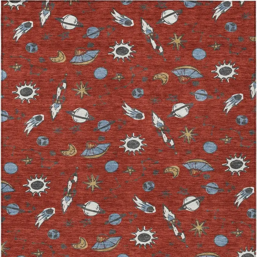 Red And Ivory Animal Print Washable Indoor Outdoor Area Rug Photo 3