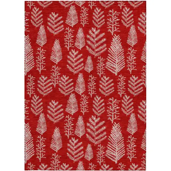 Red And Ivory Botanical Leaves Washable Indoor Outdoor Area Rug Photo 4