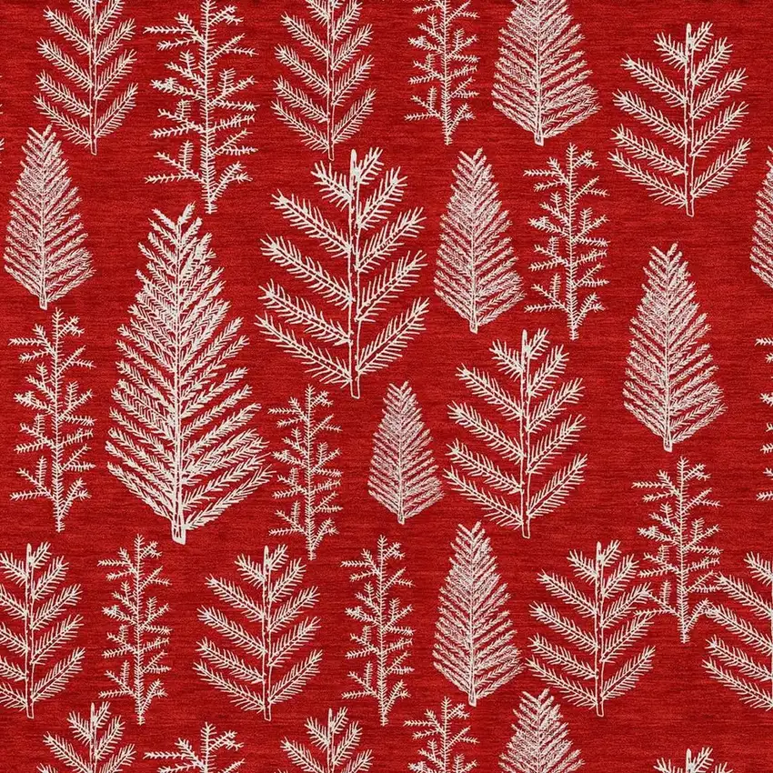Red And Ivory Botanical Leaves Washable Indoor Outdoor Area Rug Photo 3