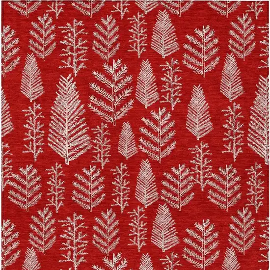 Red And Ivory Botanical Leaves Washable Indoor Outdoor Area Rug Photo 4