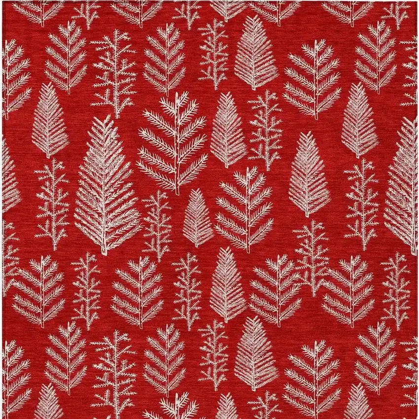 Red And Ivory Botanical Leaves Washable Indoor Outdoor Area Rug Photo 4