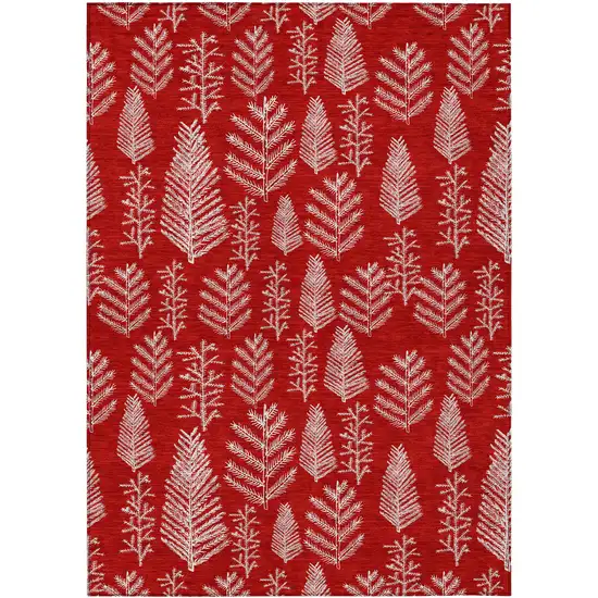 Red And Ivory Botanical Leaves Washable Indoor Outdoor Area Rug Photo 1