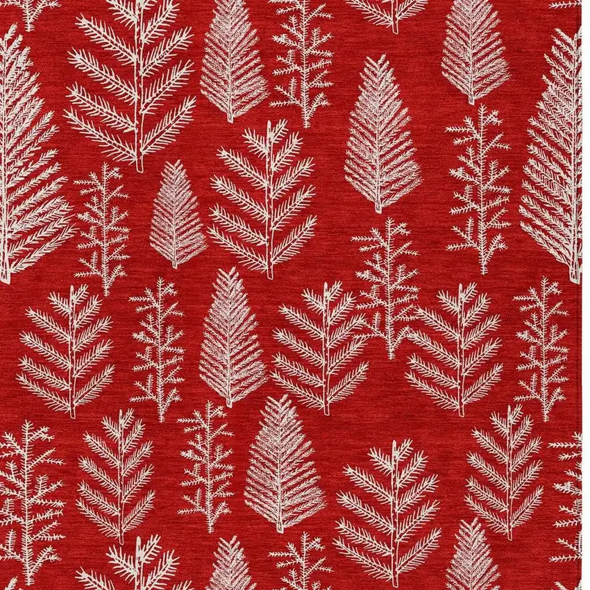 Red And Ivory Botanical Leaves Washable Indoor Outdoor Area Rug Photo 4
