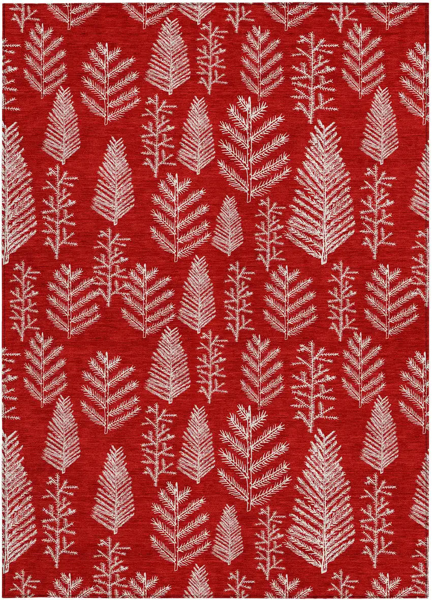 Red And Ivory Botanical Leaves Washable Indoor Outdoor Area Rug Photo 3
