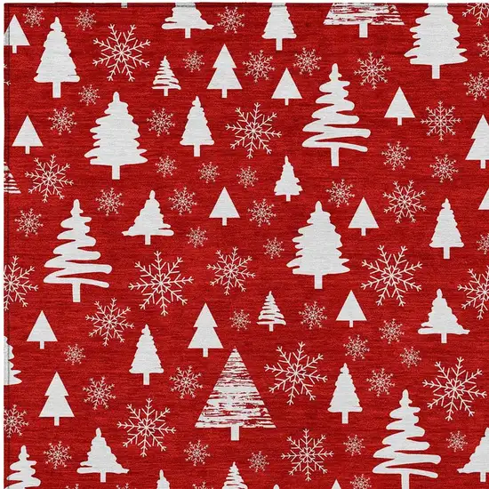 Red And Ivory Botanical Leaves Washable Indoor Outdoor Area Rug Photo 4