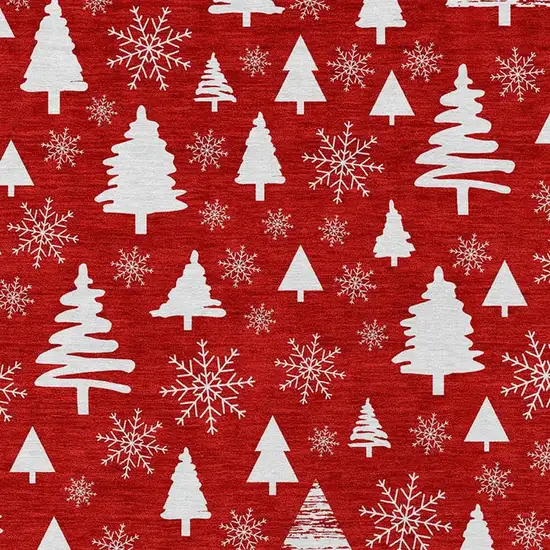 Red And Ivory Botanical Leaves Washable Indoor Outdoor Area Rug Photo 3