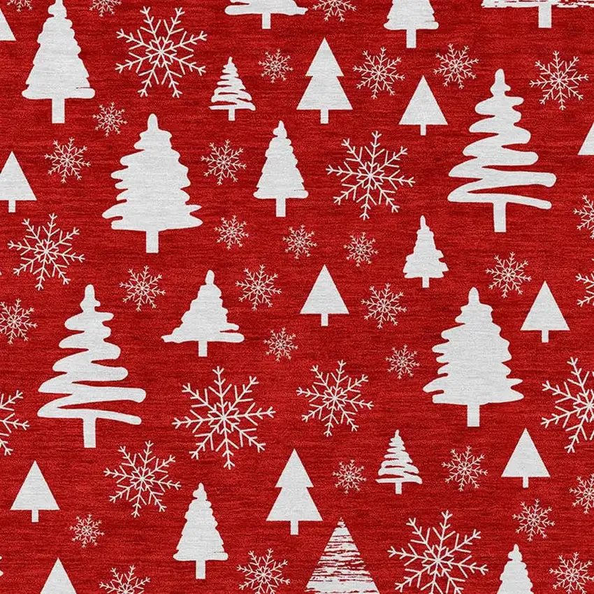 Red And Ivory Botanical Leaves Washable Indoor Outdoor Area Rug Photo 3