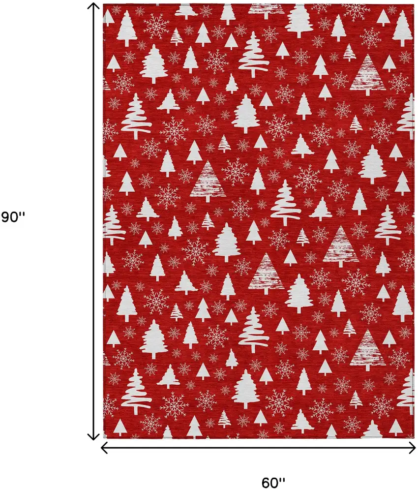 Red And Ivory Deer Washable Indoor Outdoor Area Rug Photo 8