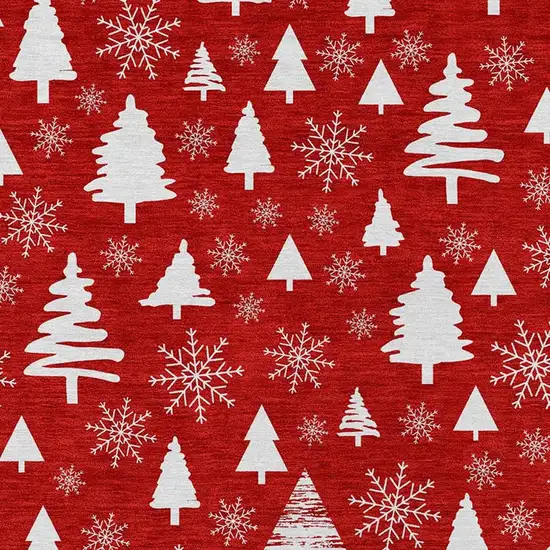 Red And Ivory Botanical Leaves Washable Indoor Outdoor Area Rug Photo 4