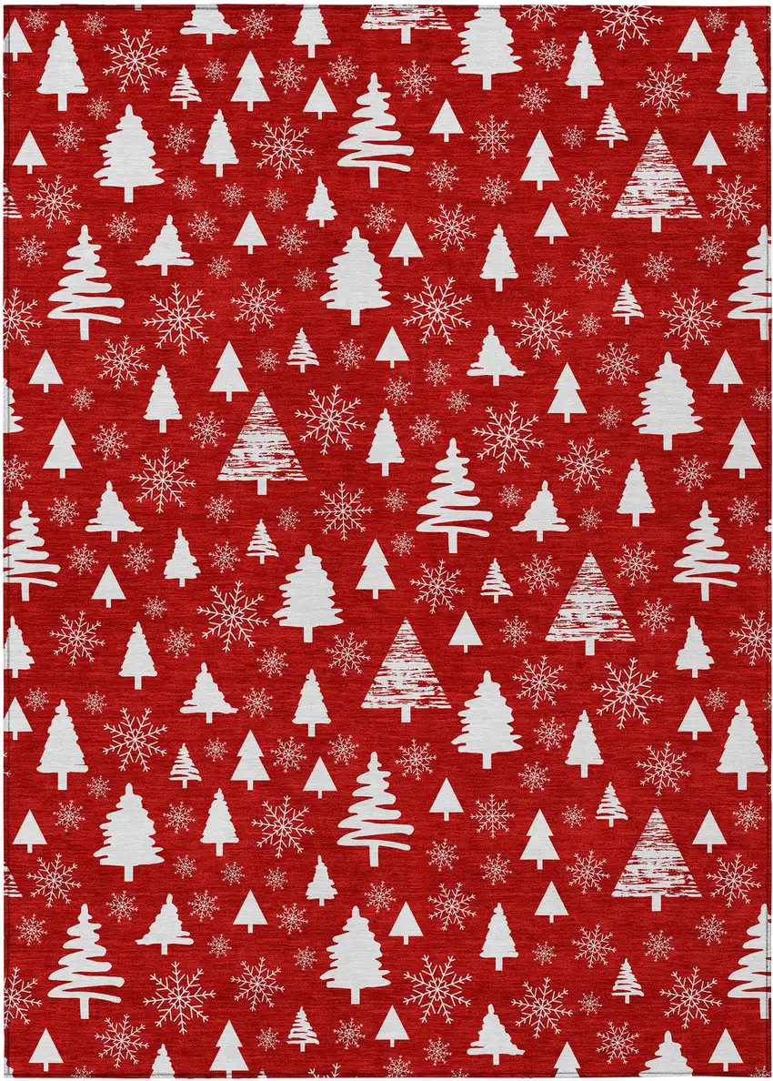 Red And Ivory Botanical Leaves Washable Indoor Outdoor Area Rug Photo 1