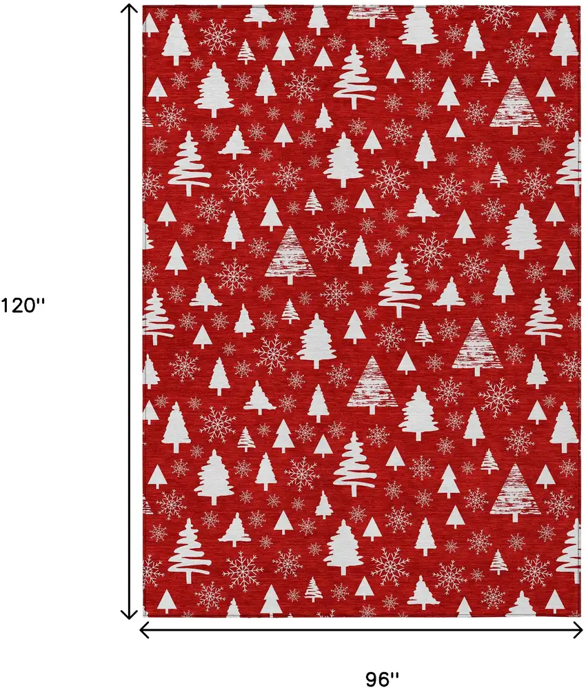 Red And Ivory Deer Washable Indoor Outdoor Area Rug Photo 8