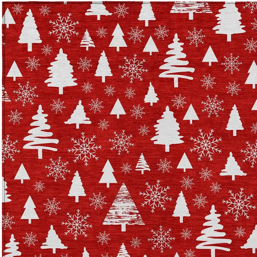 Red And Ivory Botanical Leaves Washable Indoor Outdoor Area Rug Photo 3