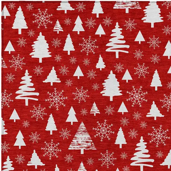 Red And Ivory Deer Washable Indoor Outdoor Area Rug Photo 7