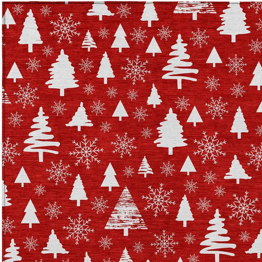 Red And Ivory Deer Washable Indoor Outdoor Area Rug Photo 7
