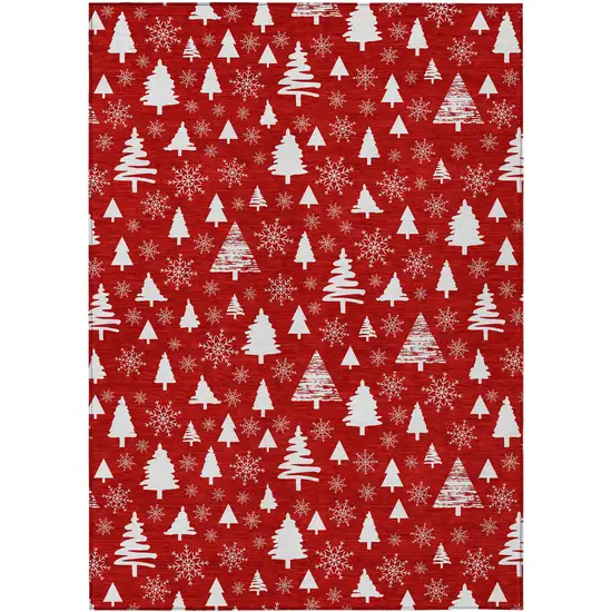 Red And Ivory Botanical Leaves Washable Indoor Outdoor Area Rug Photo 1