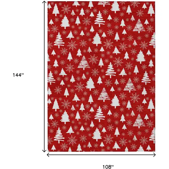 Red And Ivory Deer Washable Indoor Outdoor Area Rug Photo 9