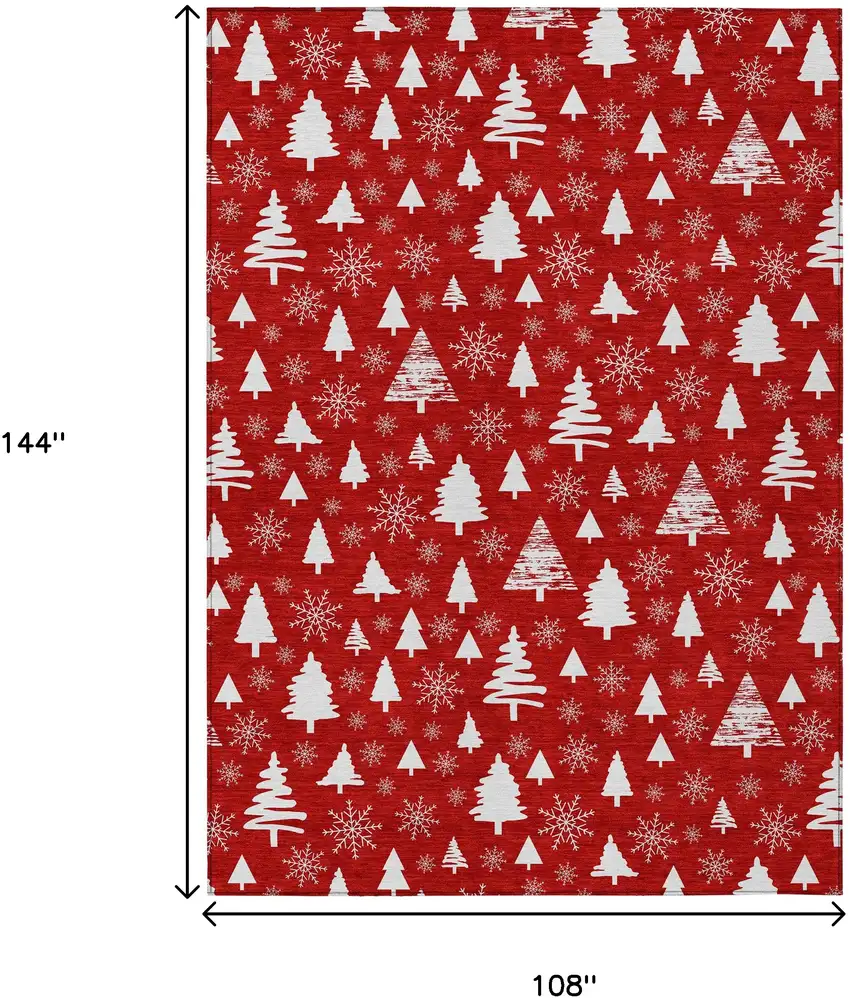 Red And Ivory Deer Washable Indoor Outdoor Area Rug Photo 9