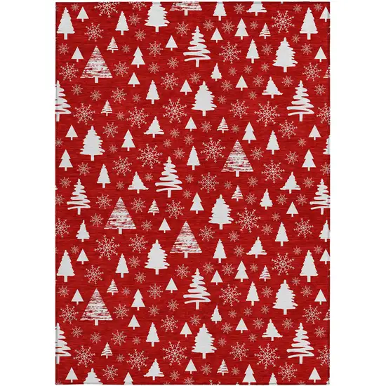 Red And Ivory Botanical Leaves Washable Indoor Outdoor Area Rug Photo 4