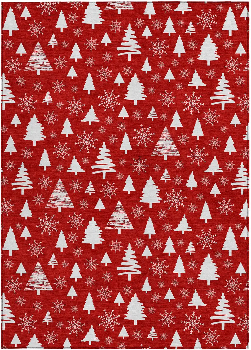 Red And Ivory Botanical Leaves Washable Indoor Outdoor Area Rug Photo 3