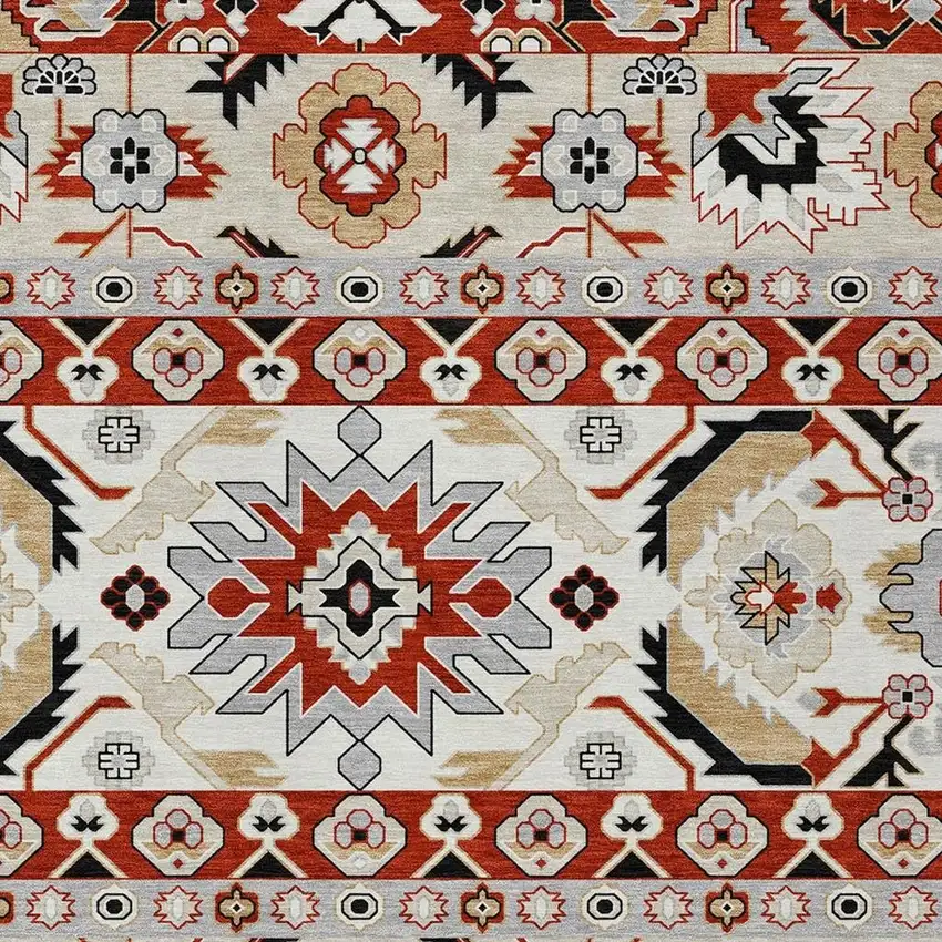 Red And Ivory Cactus Washable Indoor Outdoor Area Rug Photo 2