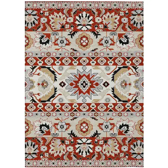 Red And Ivory Cactus Washable Indoor Outdoor Area Rug Photo 1