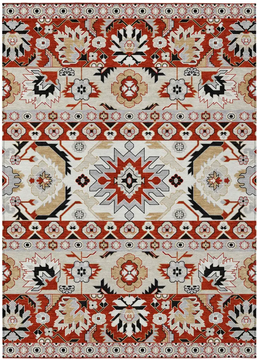 Red And Ivory Cactus Washable Indoor Outdoor Area Rug Photo 1